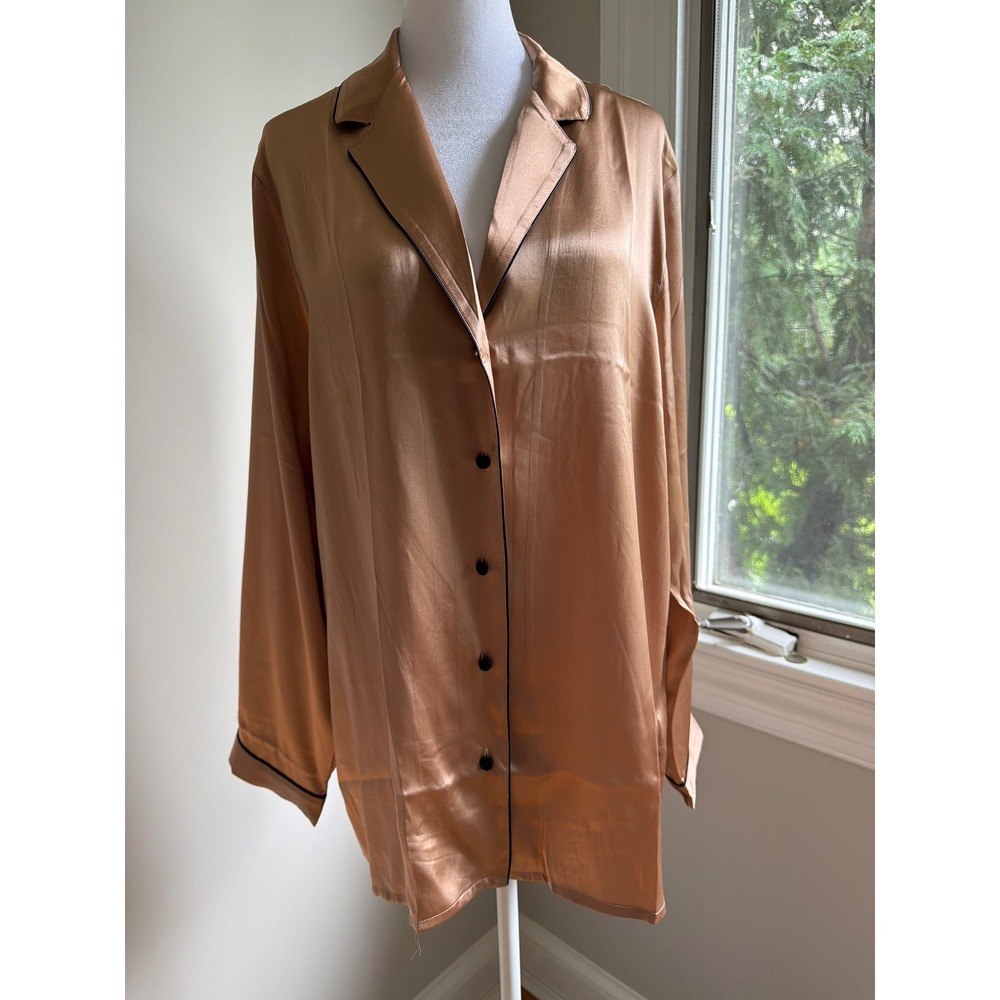 Intimissimi Silk Pajama Set Rose Satin Long Sleeve Button Down Pants L NEW